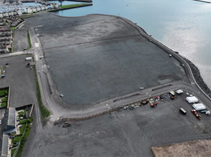 Aerial view of the progress of the ongoing works at Ardrossan Community Campus site