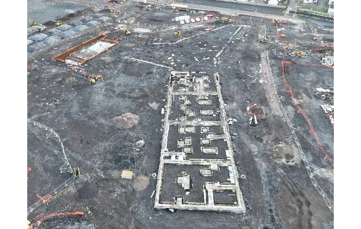 Aerial view of the progress of the Ardrossan Community Campus site