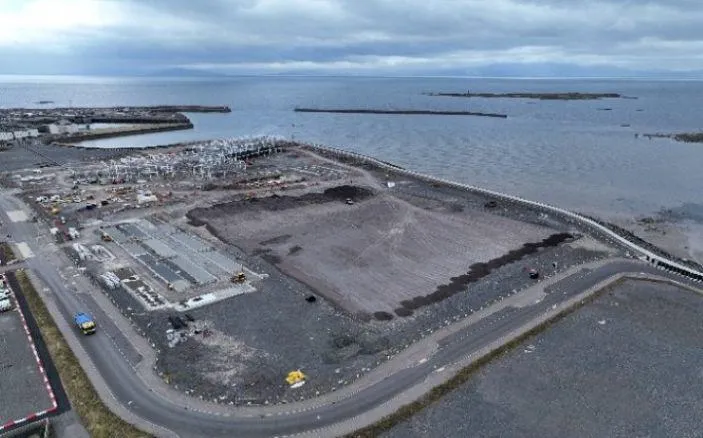 Aerial view of the full Ardrossan Community Campus ongoing works