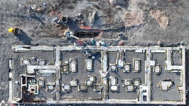 Aerial view of campus building site.