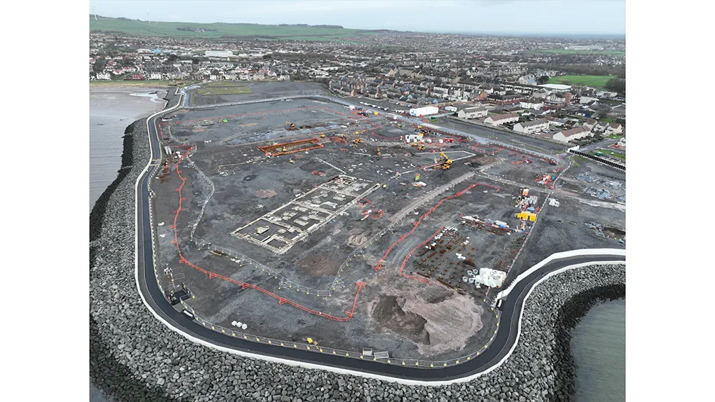 An aerial photograph showing the progress of the Ardrossan Community Campus site
