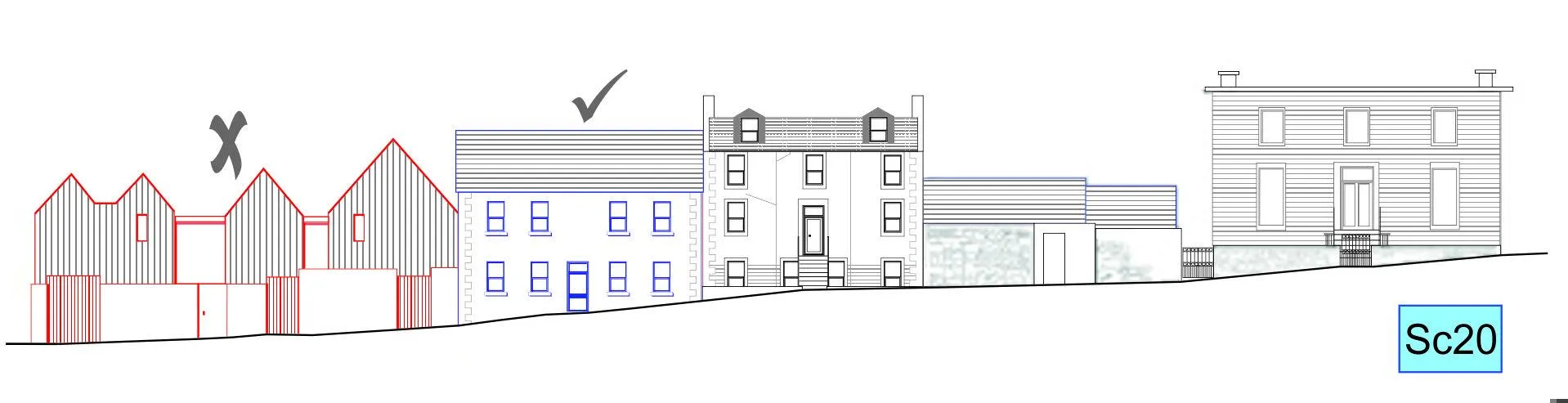 Sc20 front elevations of buildings