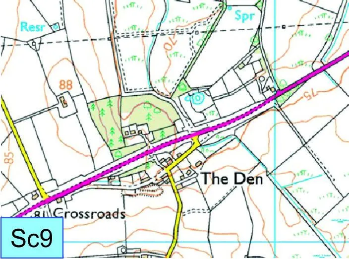 OS map of The Den, an example of a well-defined nucleated group.