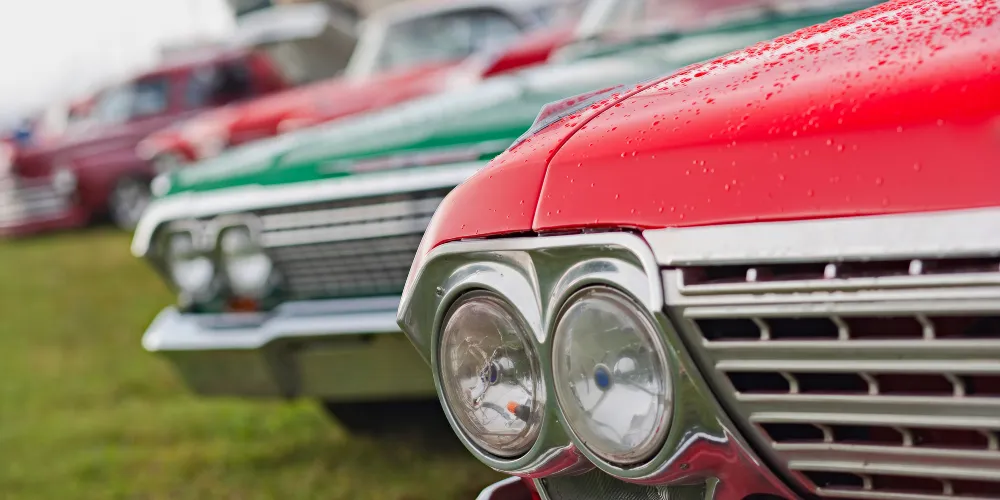 Headlights and front bumpers of classic cars