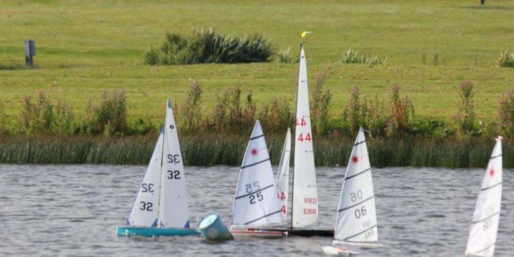 Model boats racing on water