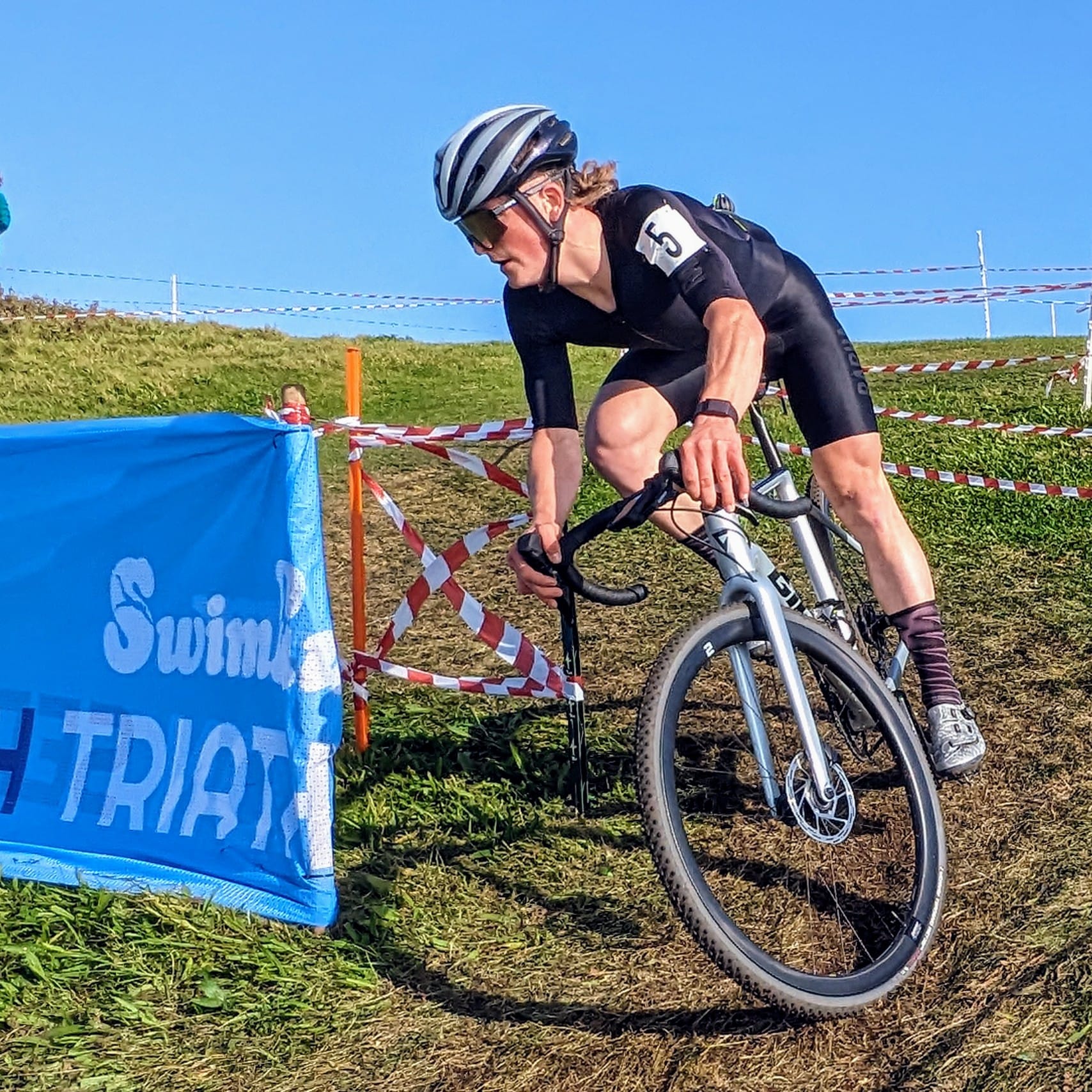 A cyclocross racer in action