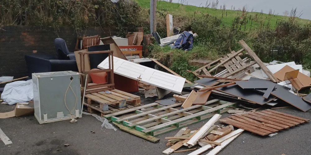 Wood, pallets and other materials piled up for a bonfire.