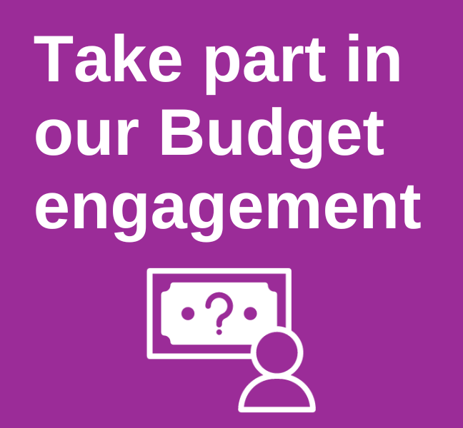 A graphic with the words Take part in our budget engagement