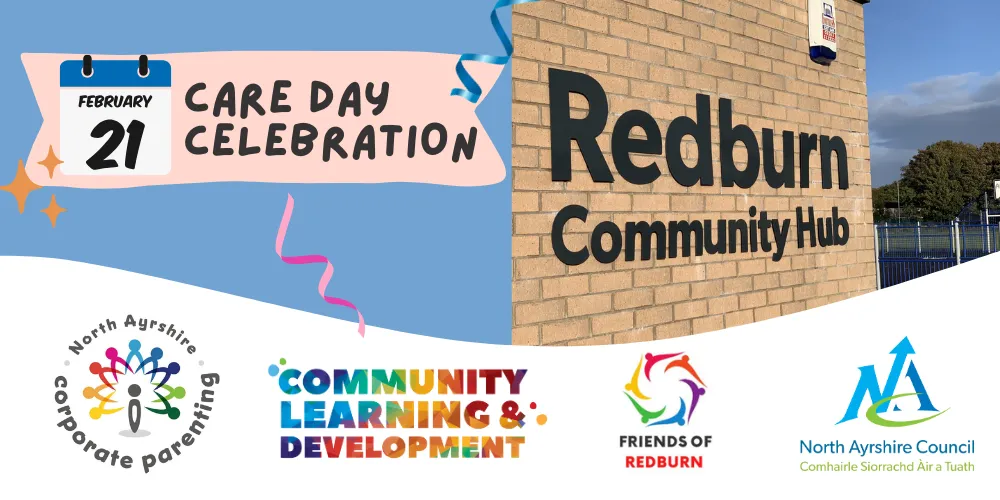 Care Day Celebration graphic for event at Redburn Community Hub on 21 February