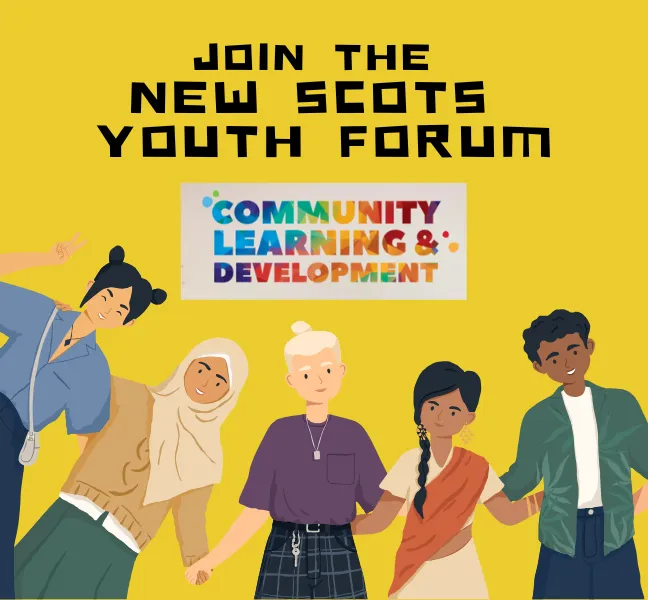 Joint the New Scots Youth Forum graphic with CLD logo