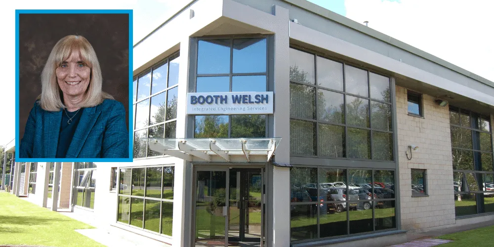 A photo of a building with an insert photo showing a woman's face