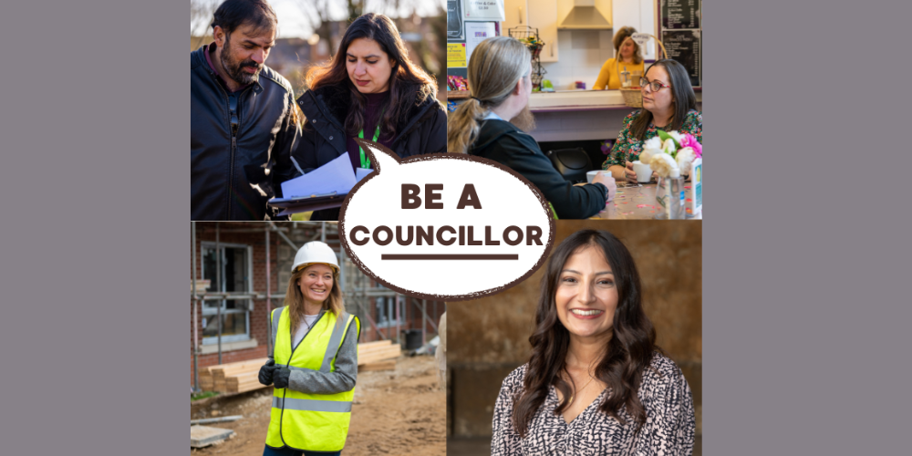 A graphic showing four separate images of women and the words, 'Be a councillor'