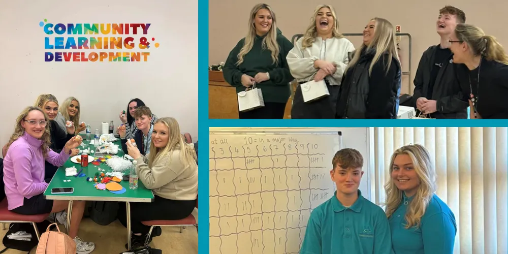 Photo collage of youth work modern apprentices in North Ayrshire and Community Learning and Development logo