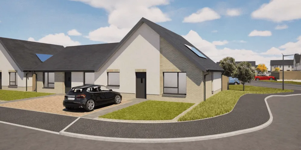 An artist's impression of a street view with new housing