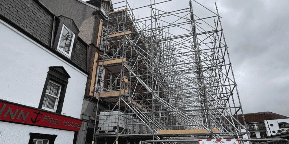 A view of scaffolding at the side of a building