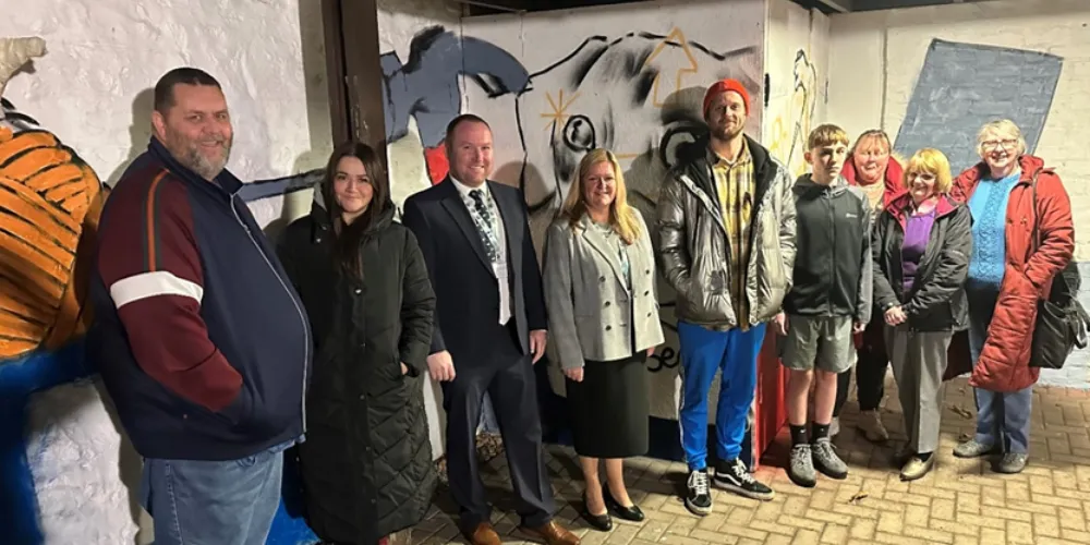 North Ayrshire Youth Services group photo for mural project at Towerlands Community Centre