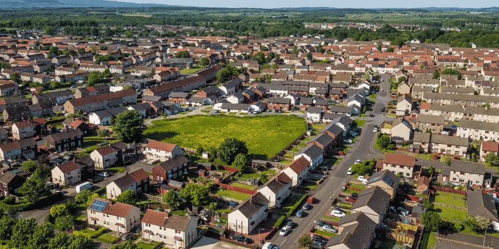 An aerial view of houses