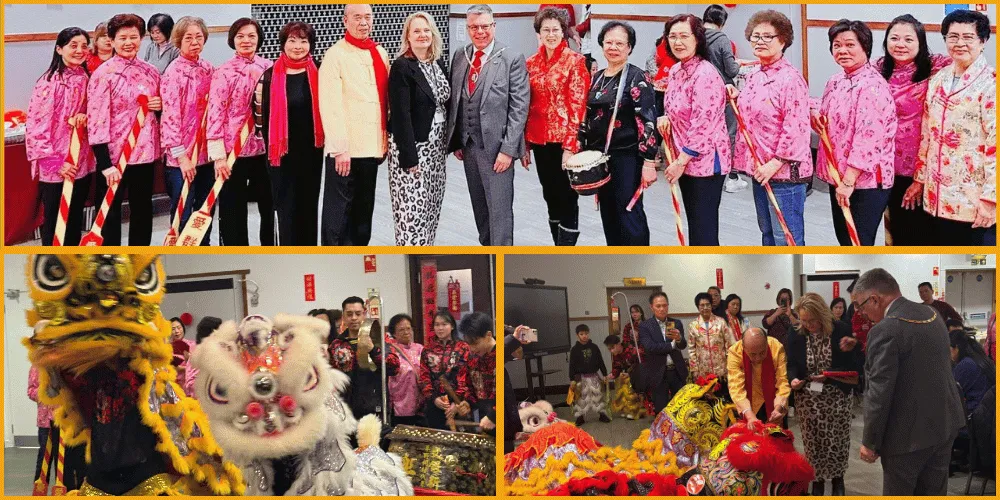 Guests and performers at Chinese New Year celebration