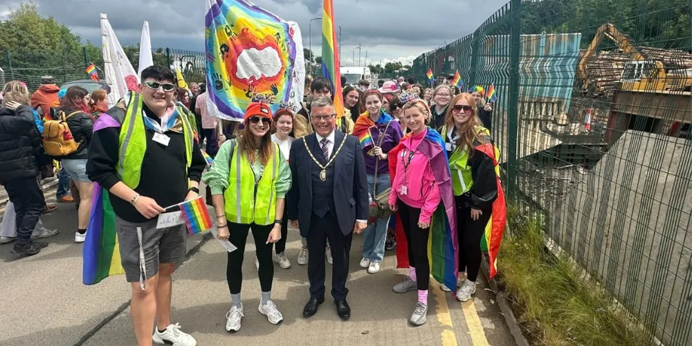 Group photo of Youth Services at Arran Pride Parade with Depute Provost