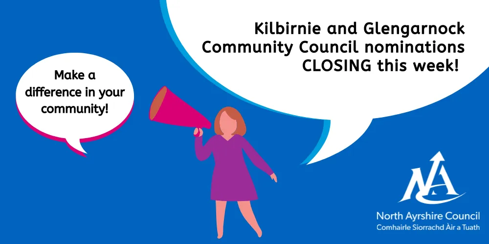 Kilbirnie and Glengarnock Community Council nominations megaphone graphic