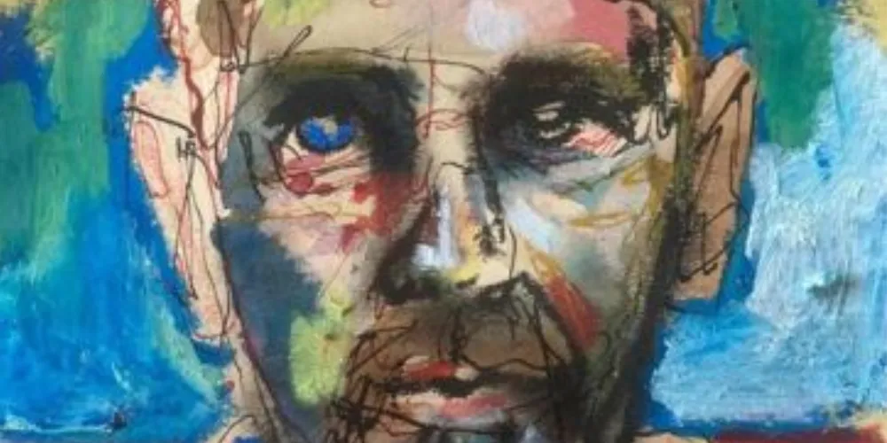 Close up portrait of Ayrshire artist Kevin O'Rourke