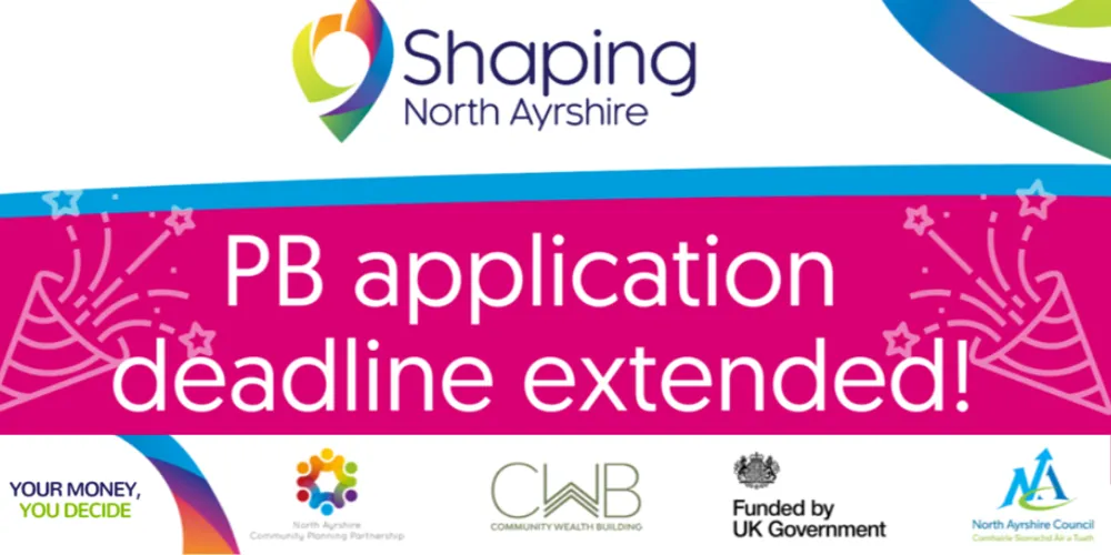 PB application deadline extended graphic with Shaping North Ayrshire logo