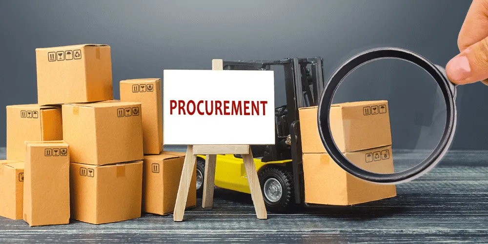 Generic picture of boxes and sign saying procurement