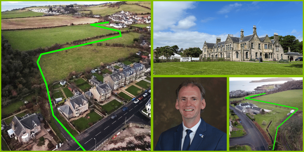 Collage of Cumbrae photos with Councillor Tony Gurney