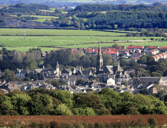 Scenic view of houses in the countryside