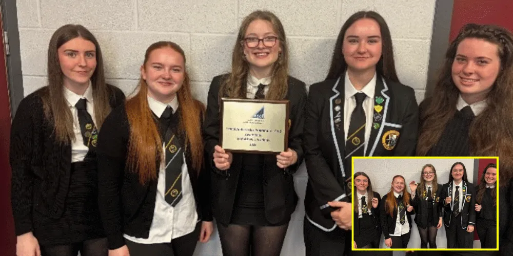 St Matthew’s Academy pupils with the award plaque and (inset) their gold badges