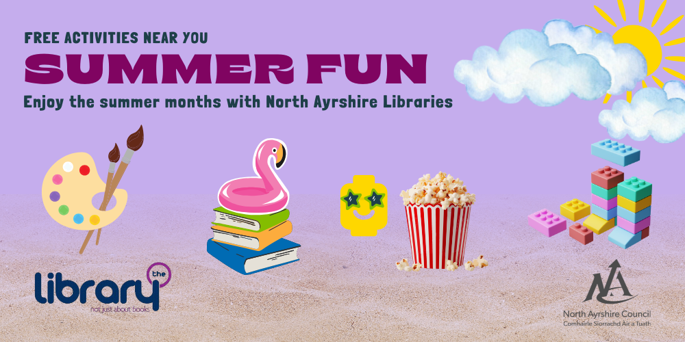 Summer fun North Ayrshire Libraries graphic with summer icons