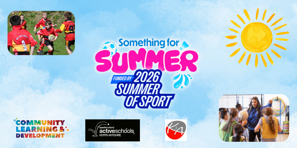 Summer of sport flyer with sun and people doing sports