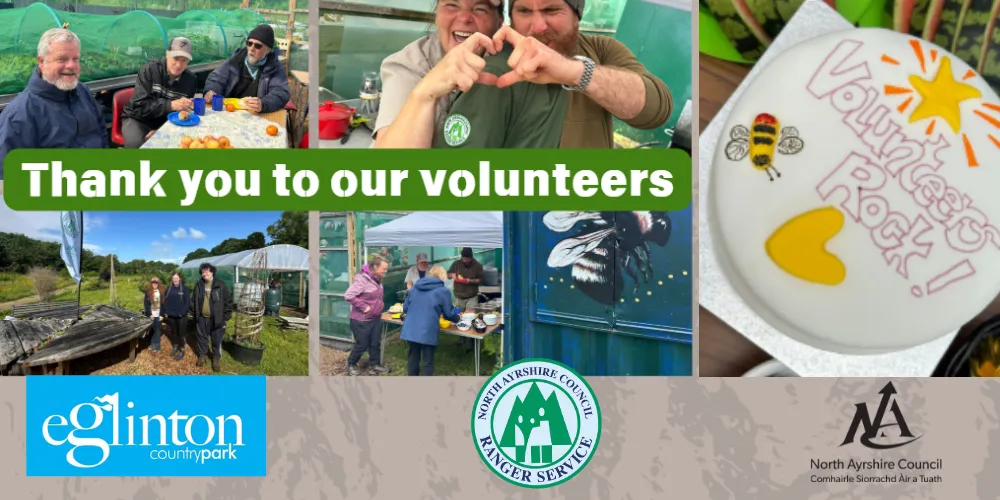 Photo collage of Ranger Service and volunteers at Eglinton Country Park