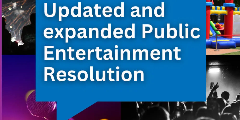 Various event pics and notice of expanded public entertainment resolution