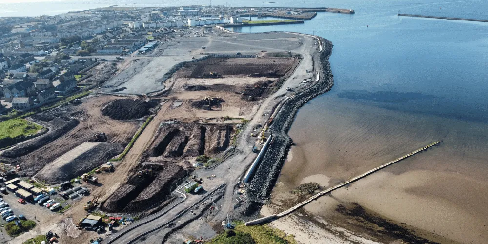 Drone image of site of new campus in Ardrossan