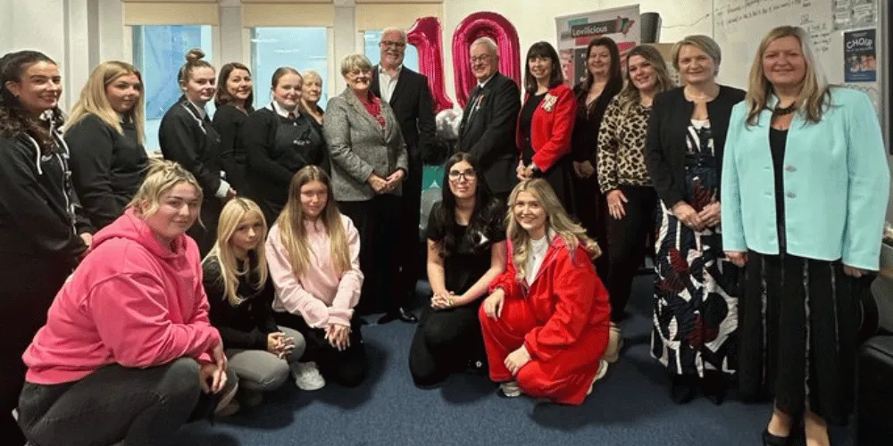 Provost Anthea Dickson with pupils and staff from Greenwood Academy