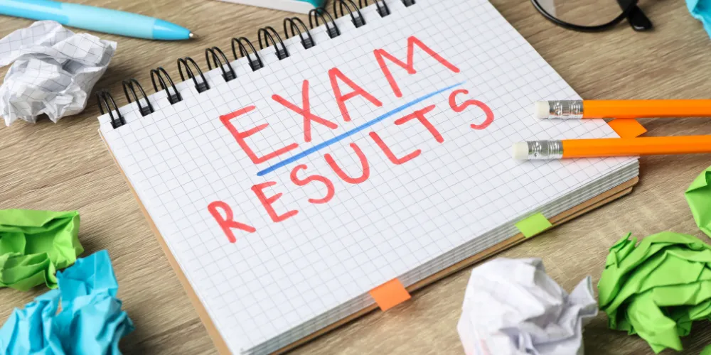 a sheet of paper with the words exam results