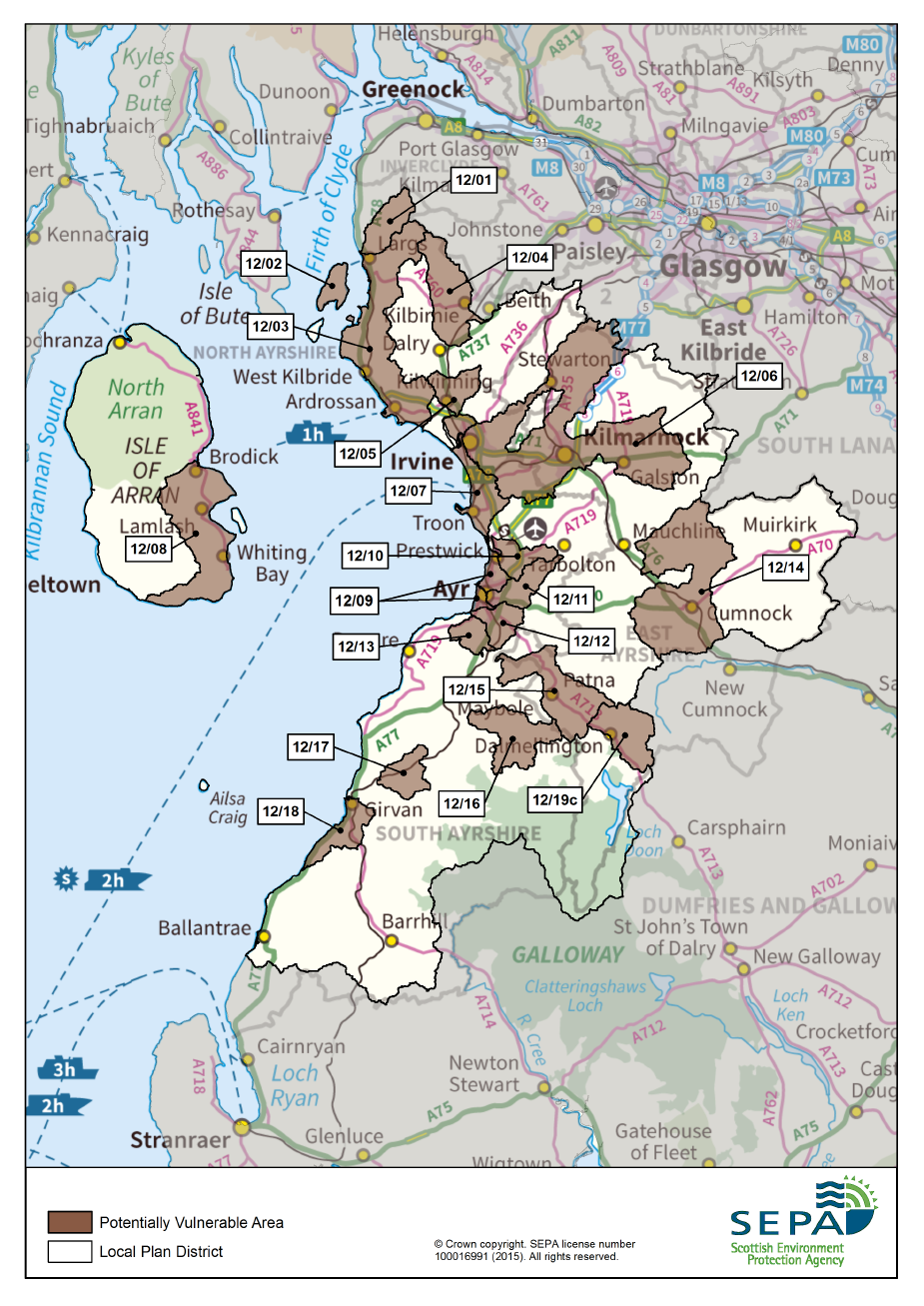 Flood management map of North Ayrshire